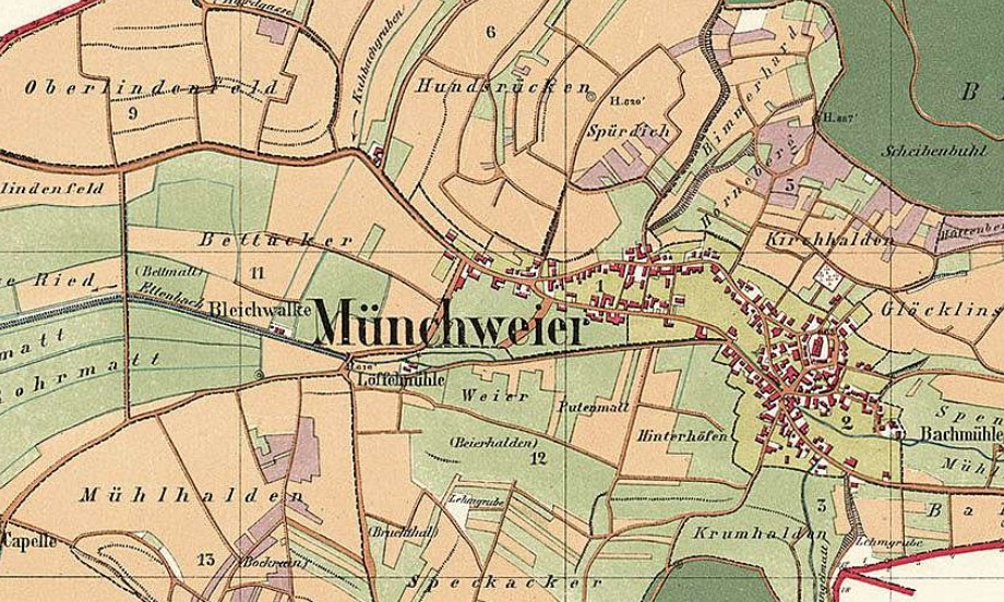 Gemarkungsplan von Münchweier aus dem Jahre 1874/75