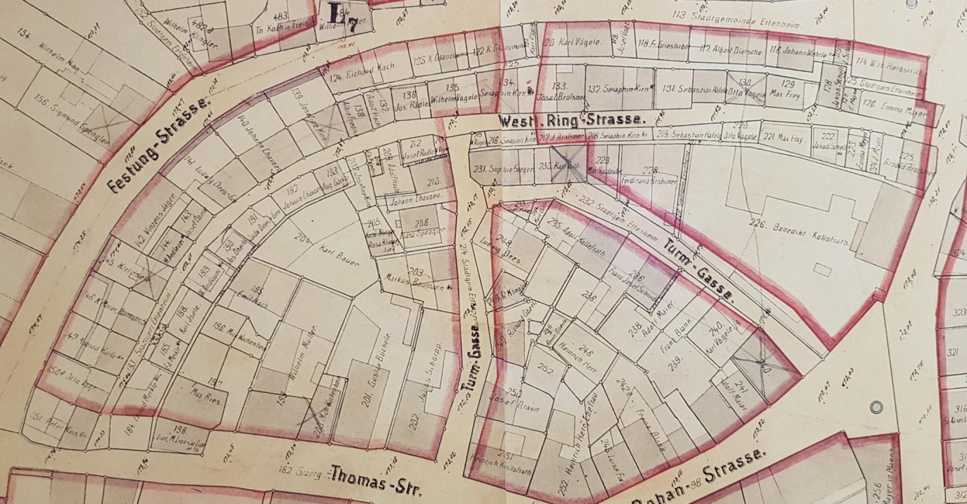 Stadtplanausschnitt um 1910