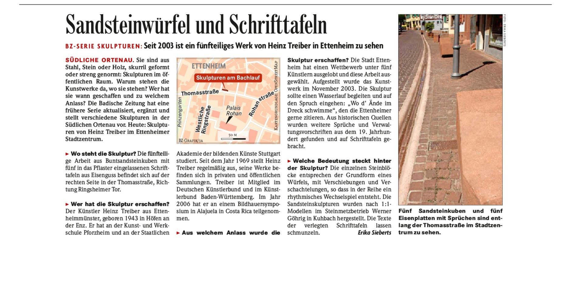 Bericht aus der Badischen Zeitung zur Skulptur Bericht aus der Badischen Zeitung zur Skulptur