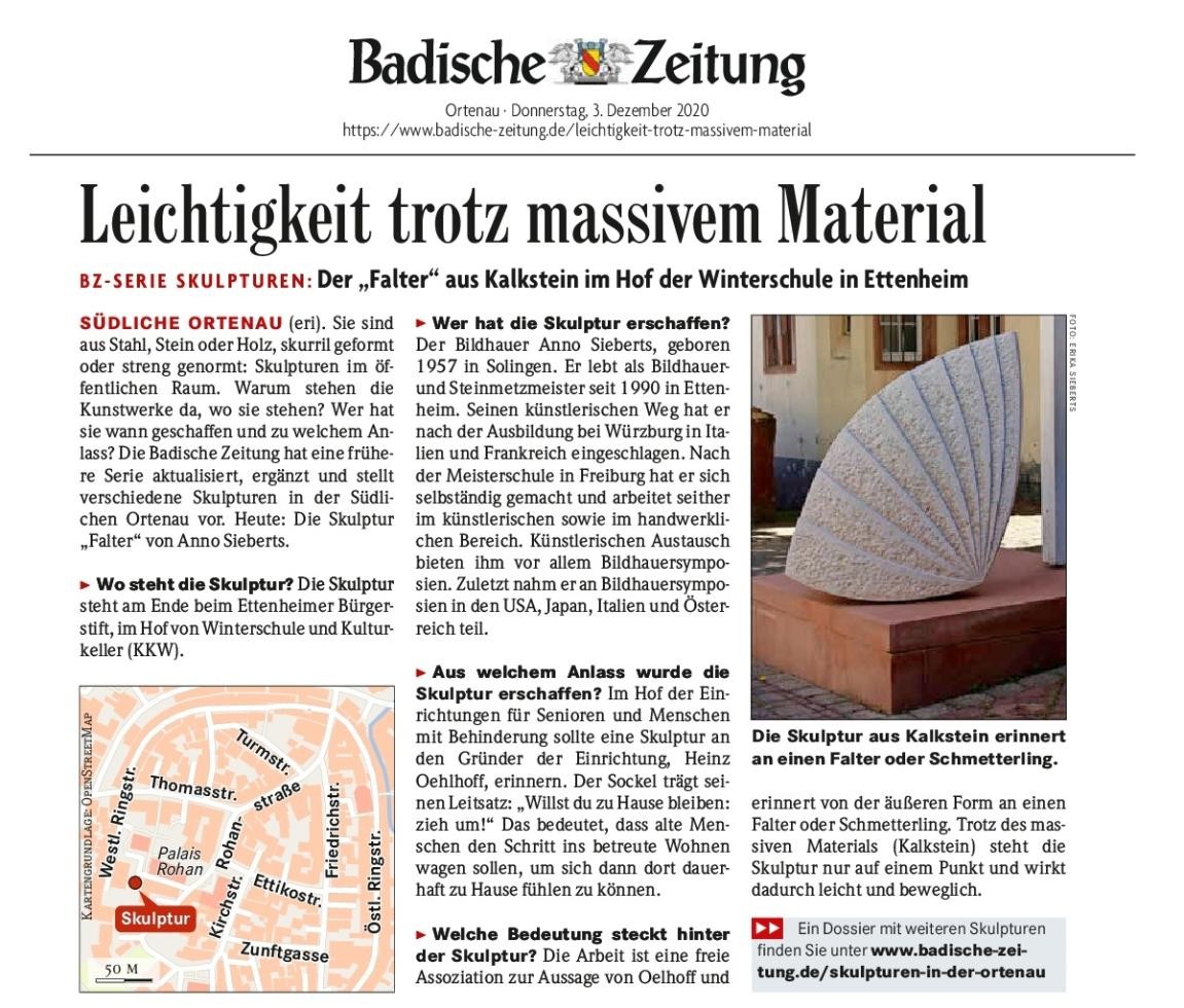 Bericht aus der Badischen Zeitung zur Skulptur