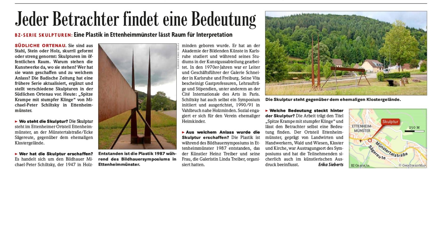 Bericht aus der Badischen Zeitung zur Skulptur Bericht aus der Badischen Zeitung zur Skulptur