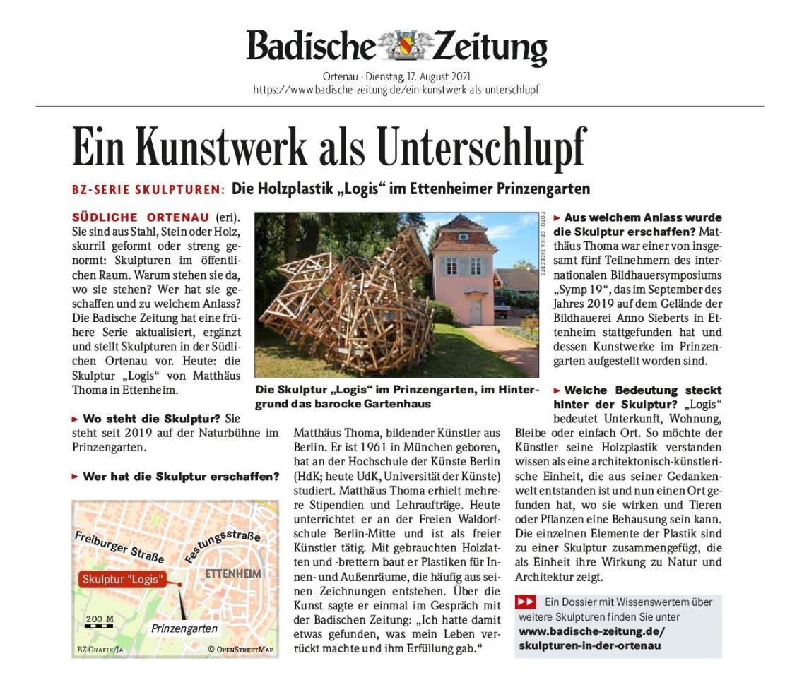 Bericht aus der Badischen Zeitung zur Skulptur