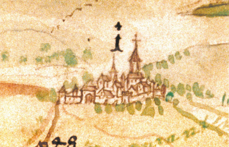 Auf dieser Darstellung aus dem Jahre 1670 ist links neben der Stadtkirche der Turm der Spitalkirche zu erkennen
