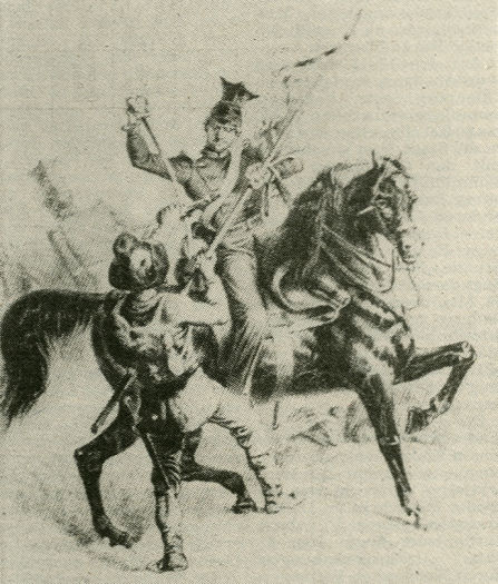 Preußischer Kavallerist im Duell mit einem Freischärler