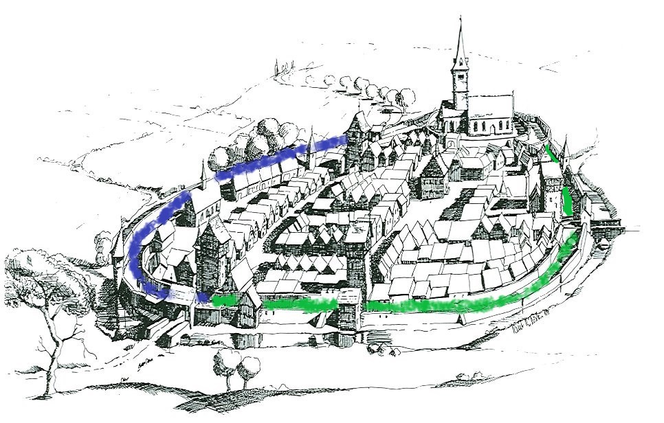 Rekonstruktionsversuch des mittelalterlichen Stadtbildes von Kurt Bildstein.